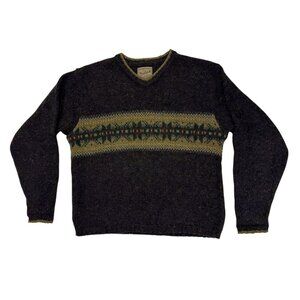 Y2K Woolrich Wool Blend Sweater M Oversize Fair Isle V Neck Nordic Ski USA